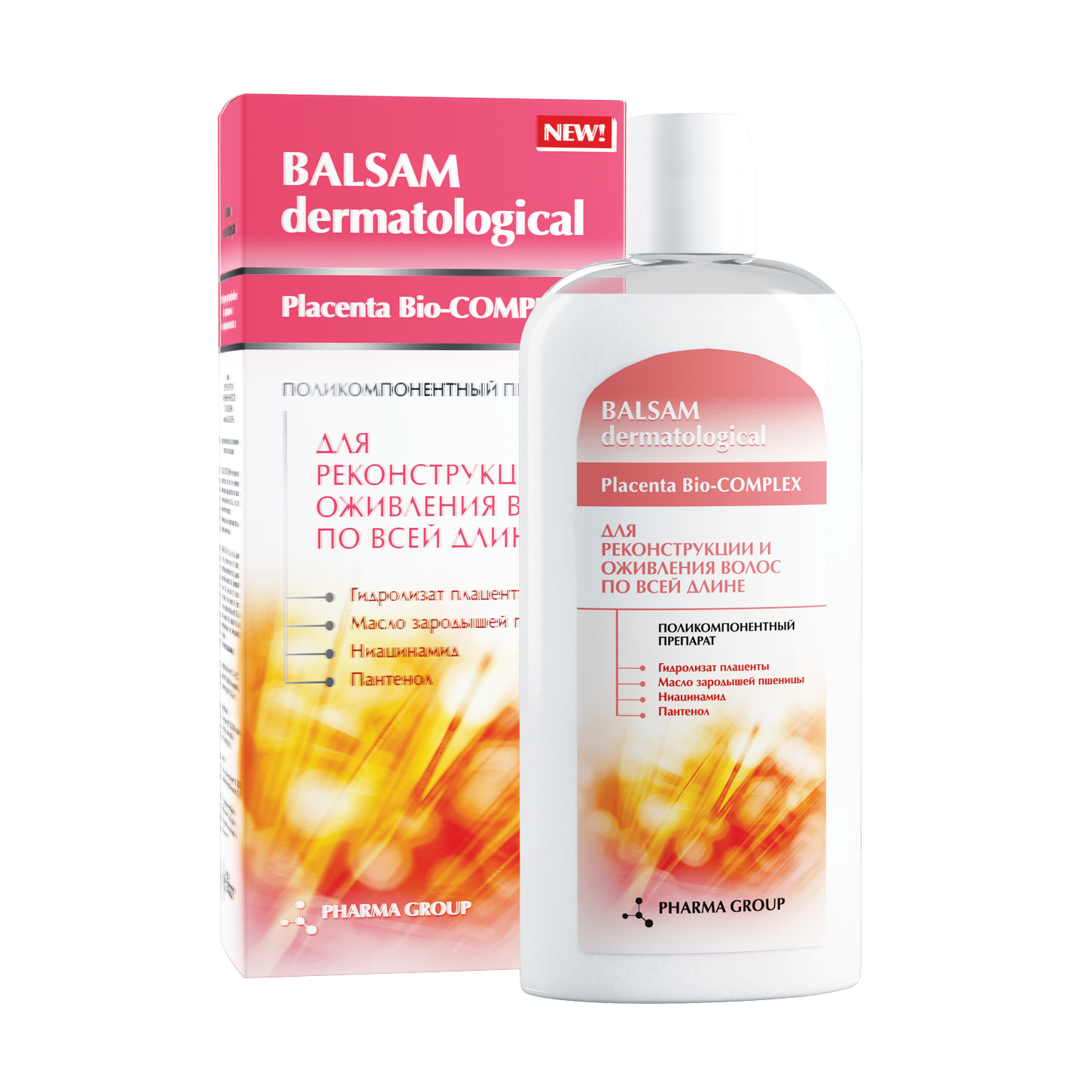 Бальзам Pharma Group Balsam Dermatological Placenta Bio-Complex для реконструції та живлення волосся, 200 мл